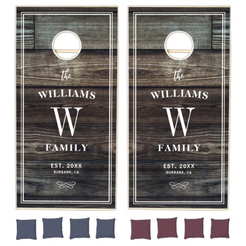 Family Monogram Wedding Rustic Wood Cornhole Set