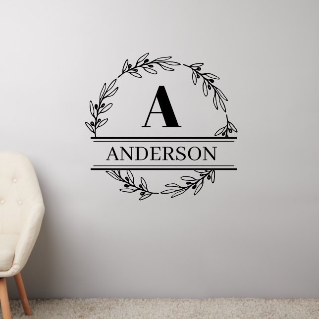 Family Monogram Wreath Surname Wall Decal (Living Room 2)