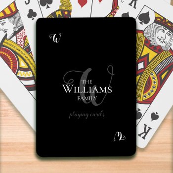 Family Monogrammed Black Playing Cards by mixedworld at Zazzle