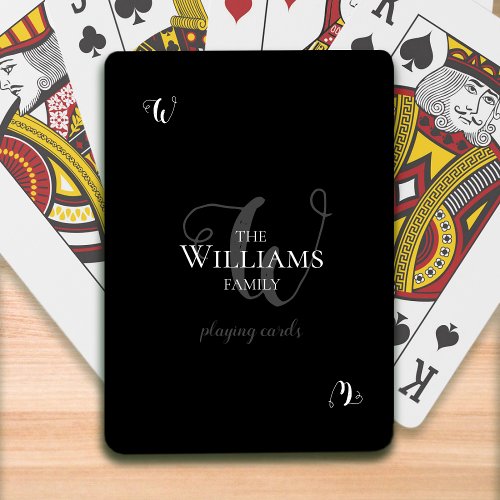 Family monogrammed black poker cards