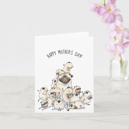 Family Mountain pug Mothers Day card