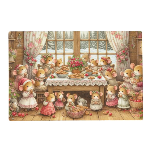 Family mouses at Christmas Placemat (Front)