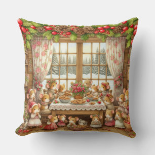 Family mouses at Christmas Throw Pillow