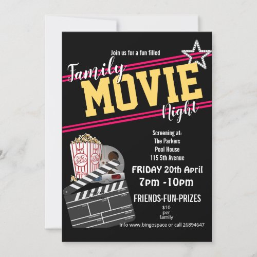 Family movie night film party PTA event PTO Invitation