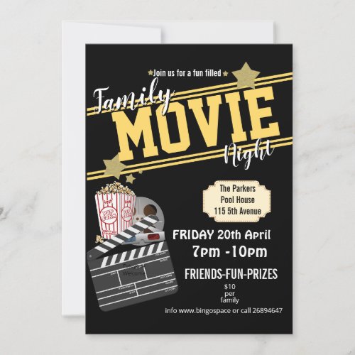 Family movie night film party PTA event PTO Invitation