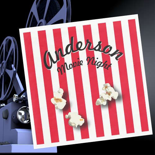 Family Movie Night Red Retro Stripe Cinema Popcorn Napkins