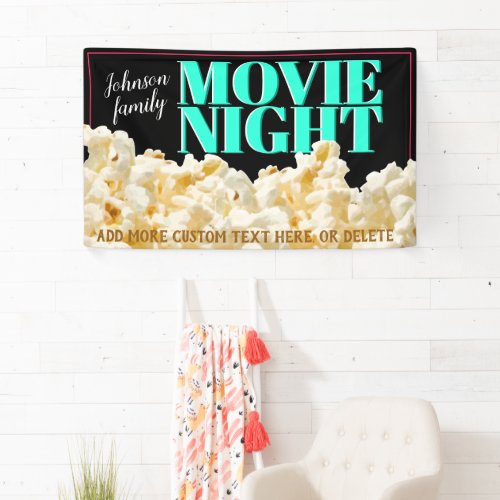 Family MOVIE NIGHT Theatre Room Cinema Popcorn  Banner