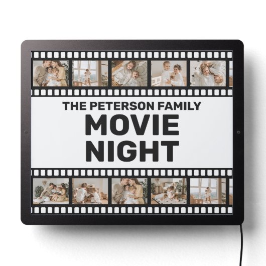 Family Movie Night with Photos Home Cinema Sign (Lights Off)