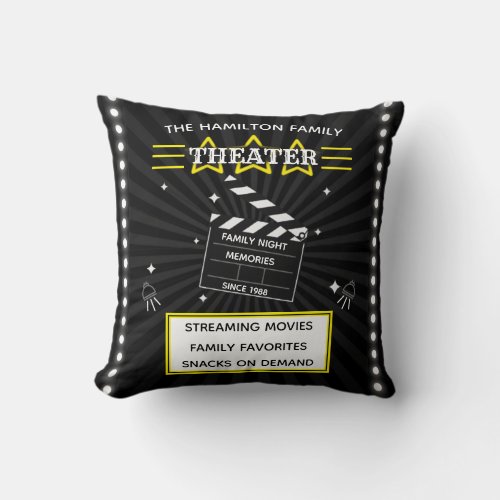 Family Movie Theater Any Name Casting Theme Throw Pillow