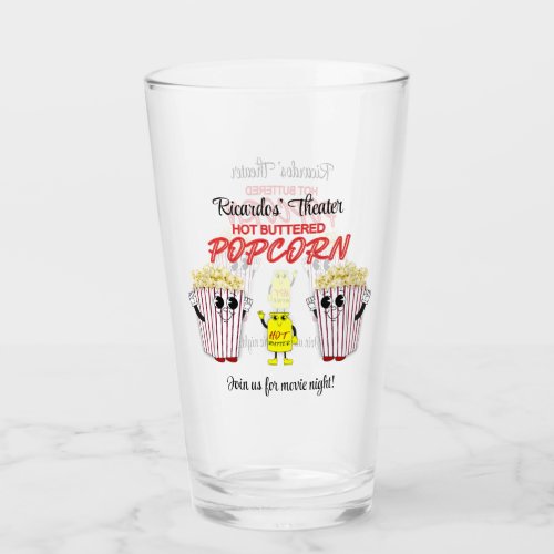 Family Movie Theater Fun Popcorn Mascots Pint Beer Glass