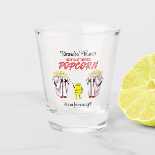 Family Movie Theater Fun Popcorn Mascots Shot Glass