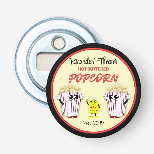 Family Movie Theater with Hot Buttered Popcorn  Bottle Opener (Front)