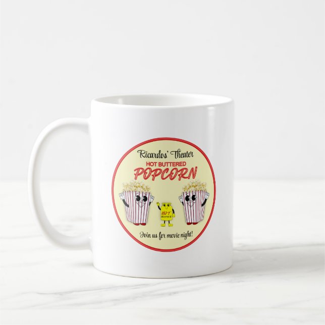 Family Movie Theater with Hot Buttered Popcorn  Coffee Mug (Left)