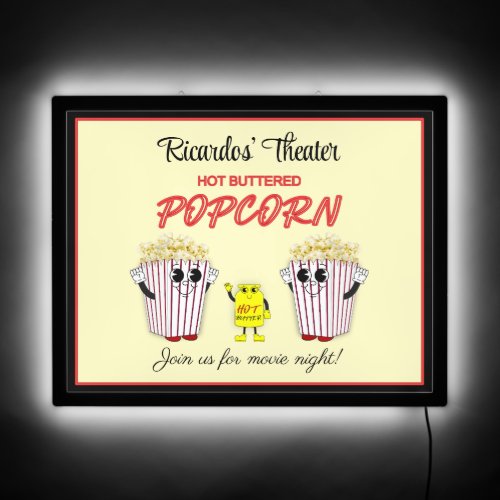 Family Movie Theater with Hot Buttered Popcorn  LED Sign