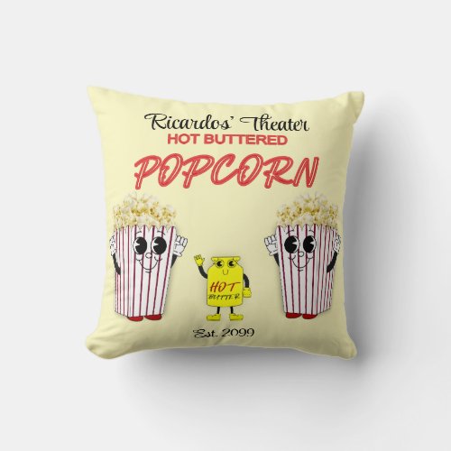Family Movie Theater with Hot Buttered Popcorn Throw Pillow