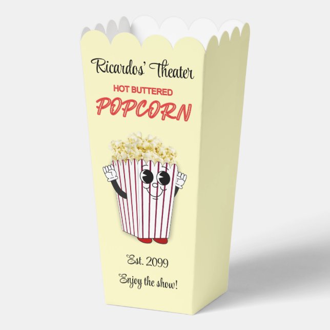Family Movie Theater With Popcorn Cartoon Art Favor Boxes (Front)