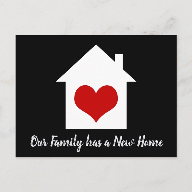 Family Moving Announcement New Home Heart BW Postcard (Front)