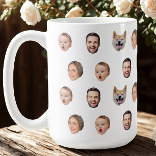 Family Mug, Custom Face Photo, 4 Photos Faces Coffee Mug