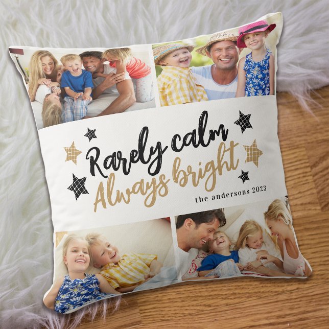 Family Multi Photo Collage Calm Bright Throw Pillow (Creator Uploaded)