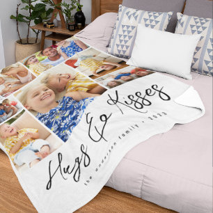 Family Multi Photo Collage Hugs & Kisses Fleece Blanket
