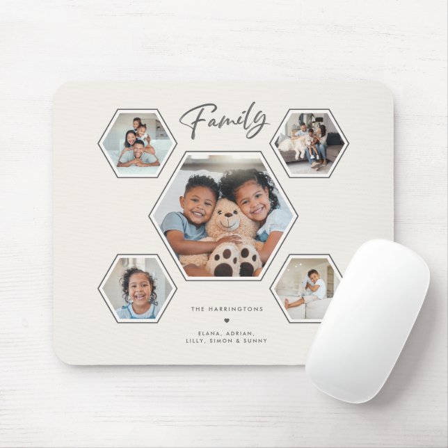 Family Multi Photo Collage Modern Personalized Mouse Pad (With Mouse)
