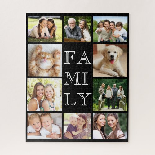 Family Multi_Photo Collage Personalized Black Jigsaw Puzzle