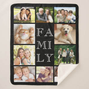 Family Multi-Photo Collage Personalized Black Sherpa Blanket