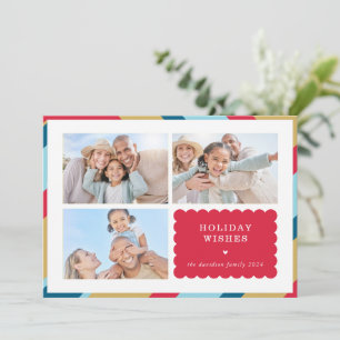 FAMILY MULTI PHOTO modern cute geometric border Holiday Card