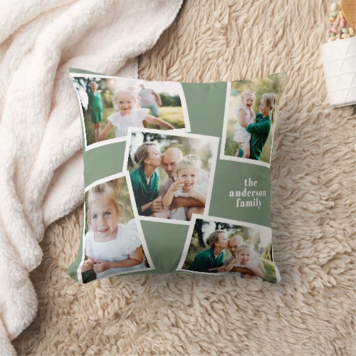 Family multi photo Sage green elegant modern Throw Pillow