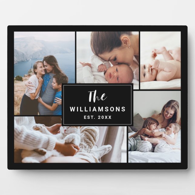 Family Multiple Photo Collage Established Black Plaque (Front)