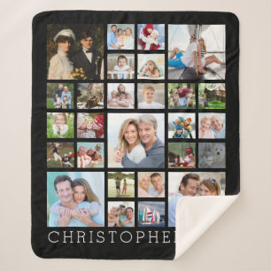 Family Name 27 Photo Collage Custom Color Sherpa Blanket