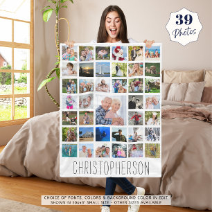 Family Name 39 Photo Collage Your Color Choice Fleece Blanket