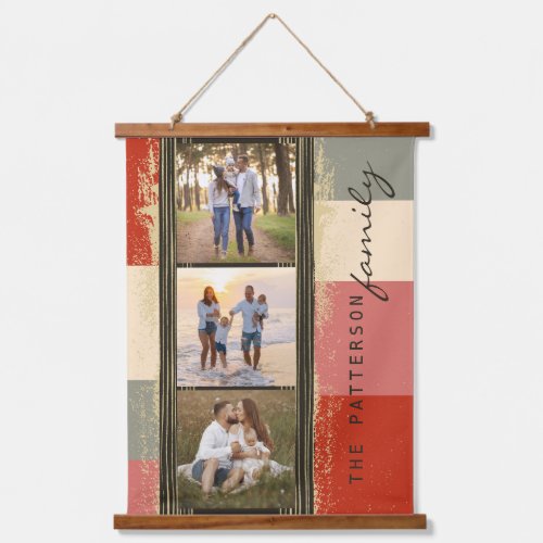 Family Name 3 Photo Collage Rustic Abstract Hanging Tapestry