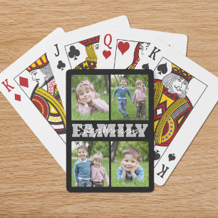 Family Name 4 Photo Collage Custom Colors Poker Cards