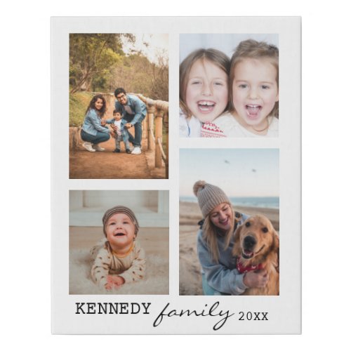 Family Name 4 Photo Collage White Faux Canvas Print