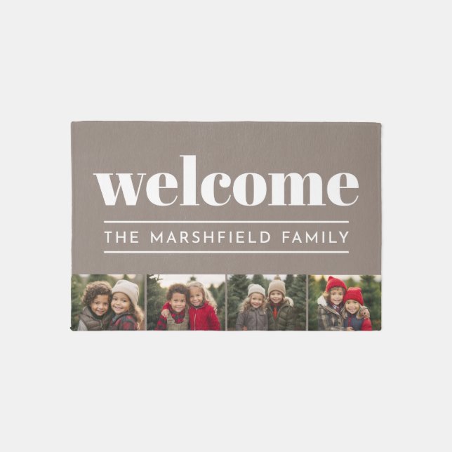 Family Name - 4 Photo - kitchen or indoor WELCOME Rug (Front)