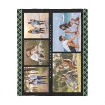 Family Name 5 Photo Collage Green Plaid Modern