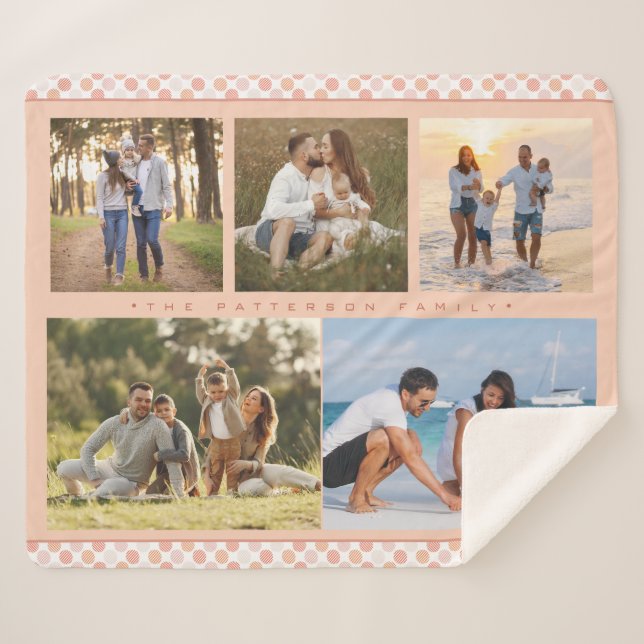Family Name 5 Photo Collage Pink Girly Modern Sherpa Blanket (Front (Horizontal))