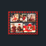Family Name 5 Photo Collage Red Plaid Modern Canvas Print<br><div class="desc">Family Name 5 Photo Collage Red Plaid Modern Canvas Print features a photo collage of five of your favorite photos with your personalized family name in elegant white script on a red plaid background. Personalize by editing the text in the text boxes provided. Perfect gift for birthday, Christmas, Mother's Day,...</div>