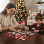 Family Name 5 Photo Collage Red Plaid Modern Jigsaw Puzzle<br><div class="desc">Family Name 5 Photo Collage Red Plaid Modern Jigsaw Puzzle features a photo collage of five of your favorite photos with your personalized family name in elegant white script on a red plaid background. Personalize by editing the text in the text boxes provided. Perfect gift for birthday, Christmas, Mother's Day,...</div>