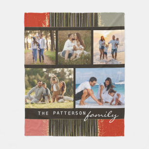 Family Name 5 Photo Collage Rustic Abstract Fleece Blanket