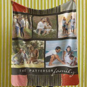 Family Name 5 Photo Collage Rustic Abstract Sherpa Blanket