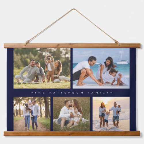 Family Name 5 Photo Collage Simple Modern Hanging Tapestry