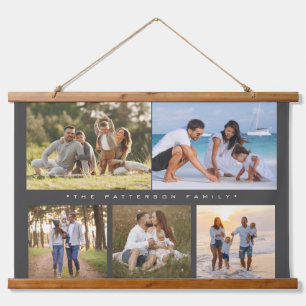 Family Name 5 Photo Collage Simple Modern Hanging Tapestry