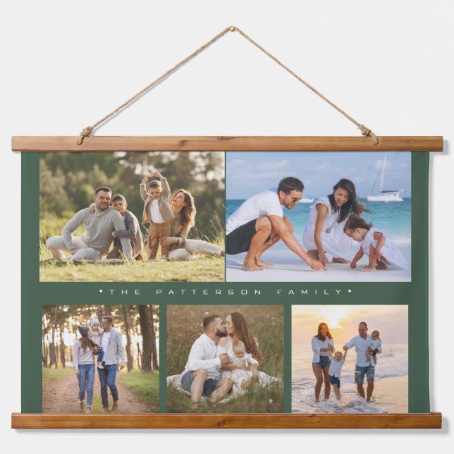 Family Name 5 Photo Collage Simple Modern Hanging Tapestry (Front)