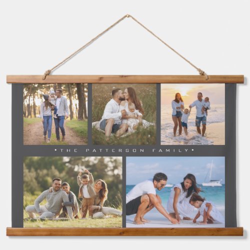 Family Name 5 Photo Collage Simple Modern Hanging Tapestry