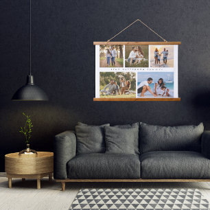Family Name 5 Photo Collage Simple Modern Hanging Tapestry