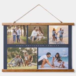 Family Name 5 Photo Collage Simple Modern Hanging Tapestry