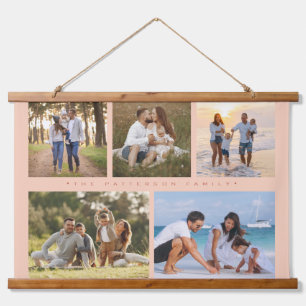 Family Name 5 Photo Collage Simple Modern Hanging Tapestry
