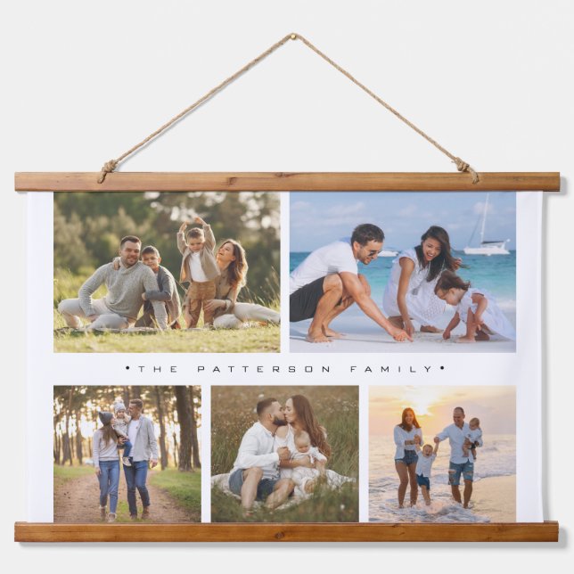 Family Name 5 Photo Collage Simple Modern Hanging Tapestry (Front)